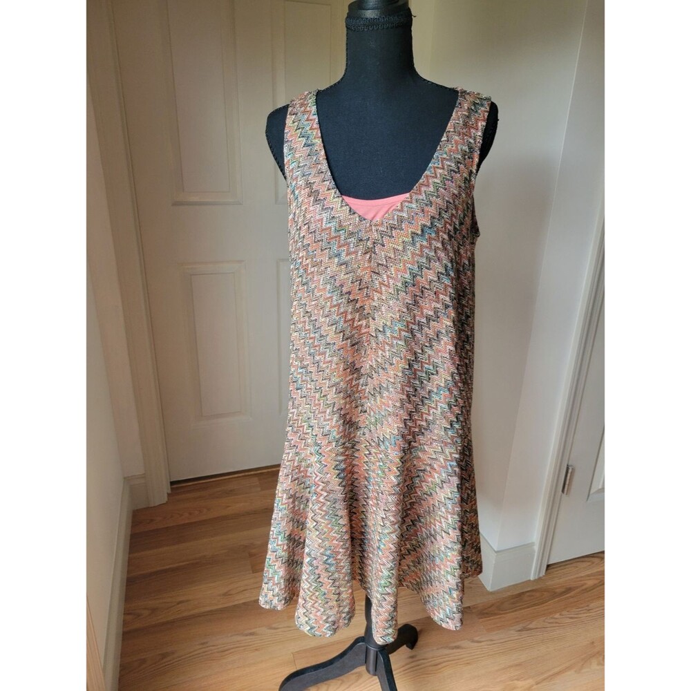 Anthropologie Maeve Westwater Chevron Zigzag Knit Shift Dress Multi Color Size M